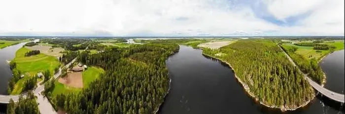 Framed Print : Aerial panoramic view of rapid Susikoski at river Kymijoki, Finland Framed Print : Aerial panoramic view of rapid Susikoski at river Kymijoki, Finland