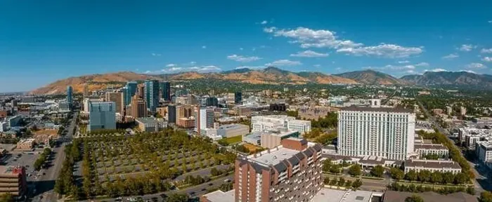 Framed Print : Aerial panoramic view of the Salt Lake City skyline Utah Framed Print : Aerial panoramic view of the Salt Lake City skyline Utah