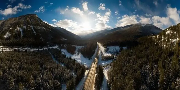 Framed Print : Aerial Panoramic View of a scenic Highway in the valley between Canadian Mountain Landscape during winter sunny sunset Framed Print : Aerial Panoramic View of a scenic Highway in the valley between Canadian Mountain Landscape during winter sunny sunset