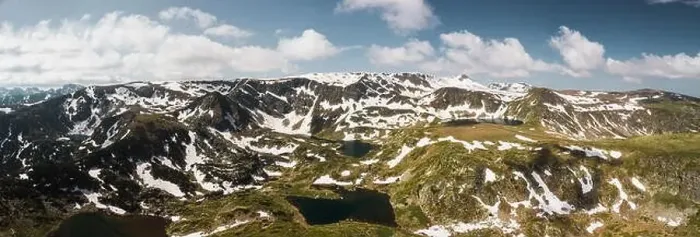 Framed Print : Aerial panoramic view of Seven Rila Lakes covered in snow during early summer day in Rila Mountain (near Sofia) Framed Print : Aerial panoramic view of Seven Rila Lakes covered in snow during early summer day in Rila Mountain (near Sofia)