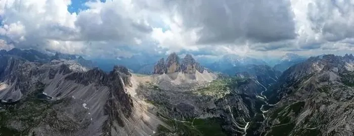 Framed Print : Aerial panoramic view of Tre Cime di Lavaredo mountain in the Dolomites