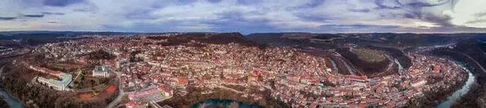 Framed Print : Aerial panoramic view of Veliko Tarnovo in Bulgaria - Image Framed Print : Aerial panoramic view of Veliko Tarnovo in Bulgaria - Image