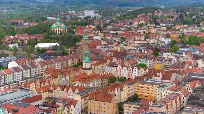Framed Print : Aerial perspective highlights the architectural beauty of Jelenia Góra's market square Framed Print : Aerial perspective highlights the architectural beauty of Jelenia Góra's market square