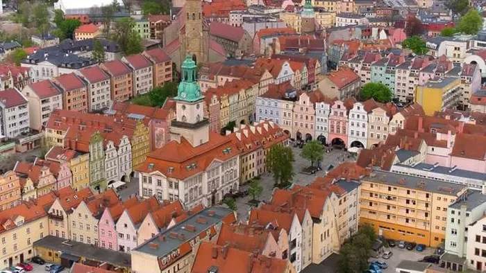 Framed Print : Aerial perspective highlights the architectural beauty of Jelenia Góra's market square Framed Print : Aerial perspective highlights the architectural beauty of Jelenia Góra's market square