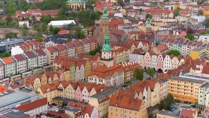 Framed Print : Aerial perspective highlights the architectural beauty of Jelenia Góra's market square Framed Print : Aerial perspective highlights the architectural beauty of Jelenia Góra's market square