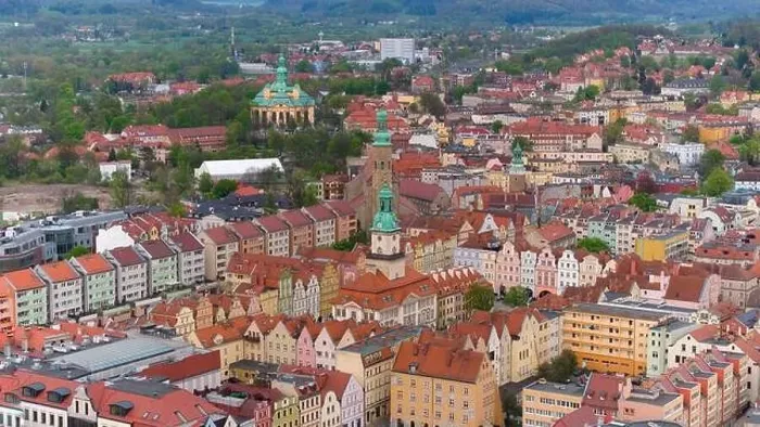 Framed Print : Aerial perspective highlights the architectural beauty of Jelenia Góra's market square Framed Print : Aerial perspective highlights the architectural beauty of Jelenia Góra's market square