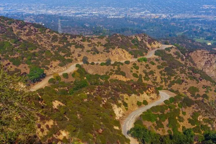 Framed Print : Aerial perspective of winding trails through lush foliage in Griffith Park Framed Print : Aerial perspective of winding trails through lush foliage in Griffith Park