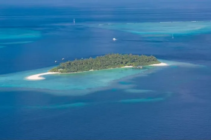 Framed Print : Aerial photo of beautiful paradise Maldives tropical lagoon with coral reef beach on island. Summer and travel vacation concept.View from seaplane