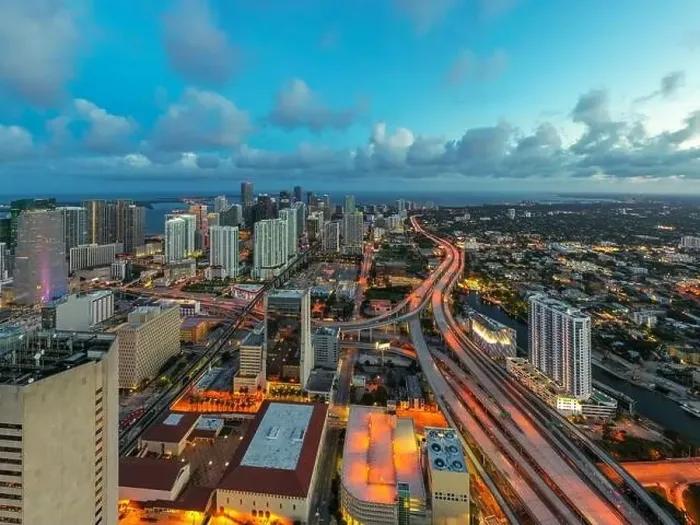 Framed Print : Aerial photo colorful city landscape Miami Brickell Framed Print : Aerial photo colorful city landscape Miami Brickell