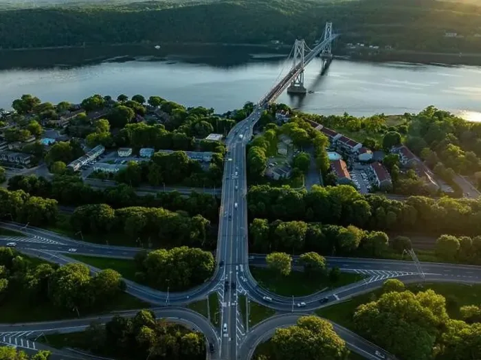 Framed Print : Aerial photo of the Franklin Delano Roosevelt Mid-Hudson Bridge over the Hudson River, Poughkeepsie NY Framed Print : Aerial photo of the Franklin Delano Roosevelt Mid-Hudson Bridge over the Hudson River, Poughkeepsie NY