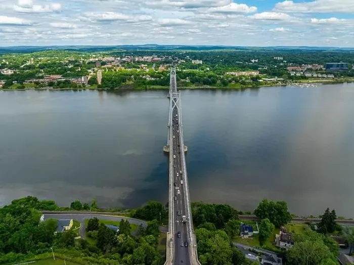 Framed Print : Aerial photo of the Franklin Delano Roosevelt Mid-Hudson Bridge over the Hudson River, Poughkeepsie NY Framed Print : Aerial photo of the Franklin Delano Roosevelt Mid-Hudson Bridge over the Hudson River, Poughkeepsie NY
