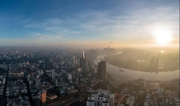 Framed Print : Aerial photo of Ho Chi Minh city in the sunrise time Framed Print : Aerial photo of Ho Chi Minh city in the sunrise time