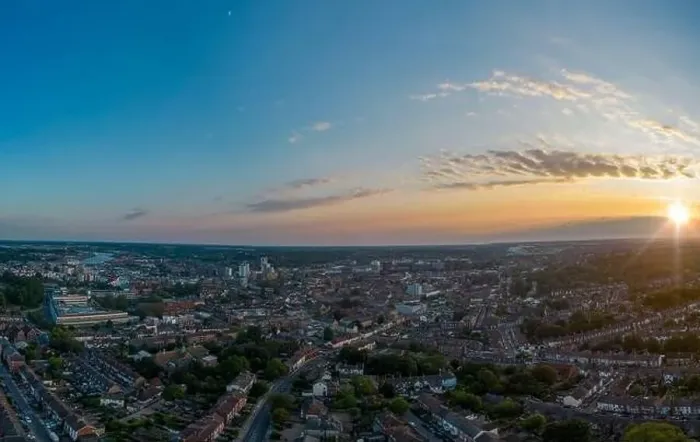 Framed Print : An aerial photo of Ipswich, Suffolk, UK at sunset Framed Print : An aerial photo of Ipswich, Suffolk, UK at sunset