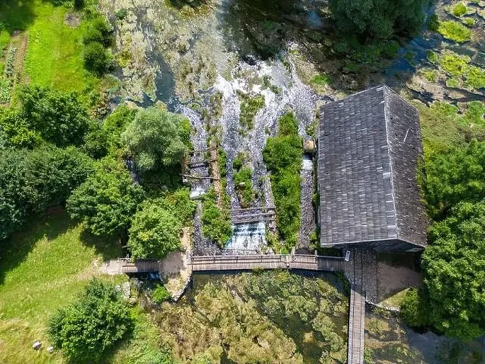 Framed Print : Aerial photo of Majerovo Vrilo, set of wooden mill houses on the source of Gacka river in the village of Sinac, Croatia Framed Print : Aerial photo of Majerovo Vrilo, set of wooden mill houses on the source of Gacka river in the village of Sinac, Croatia