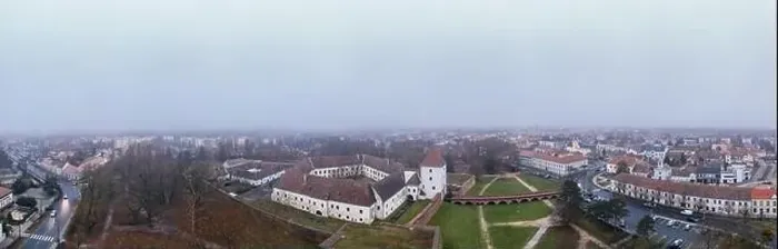 Framed Print : Aerial photo of Sarvar, Nadasdy castle in winter