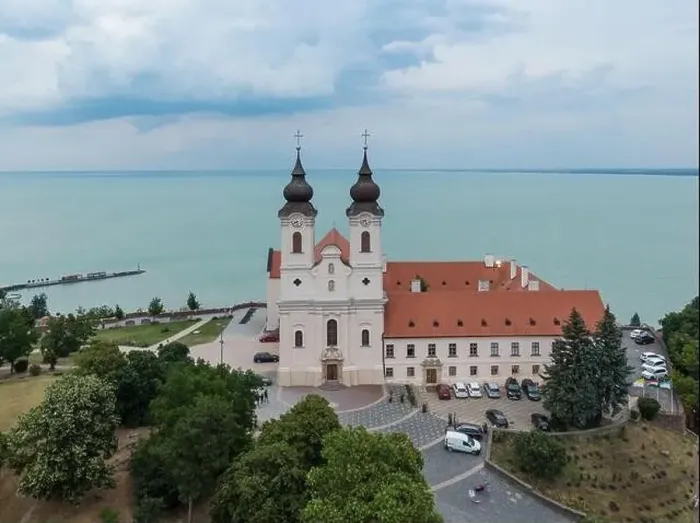 Framed Print : Aerial photo shows the historical Benedictine monastery of Tihany Framed Print : Aerial photo shows the historical Benedictine monastery of Tihany