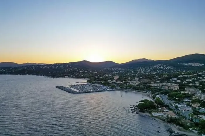 Framed Print : Aerial photo at sunset of the sea around San Peire Port and Les Issambres in the Var Framed Print : Aerial photo at sunset of the sea around San Peire Port and Les Issambres in the Var