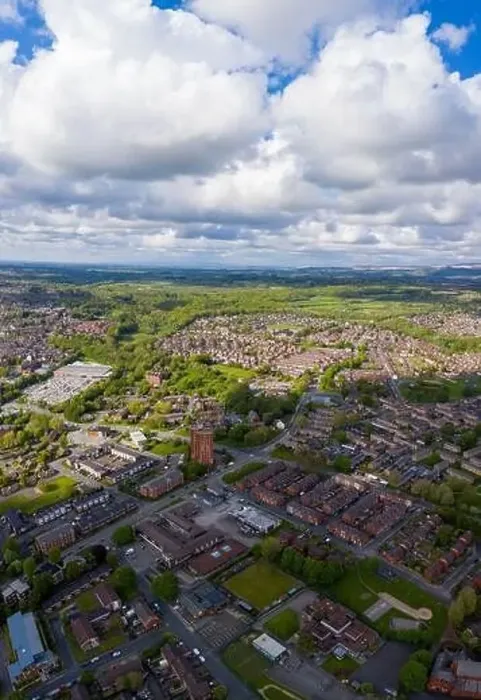 Framed Print : Aerial photo of a typical British housing estate in the large town of Wigan Framed Print : Aerial photo of a typical British housing estate in the large town of Wigan