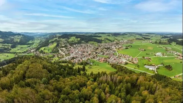 Framed Print : Aerial photo of the village of Oberstaufen in the Allgaeu Alps, Bavaria, Germany Framed Print : Aerial photo of the village of Oberstaufen in the Allgaeu Alps, Bavaria, Germany