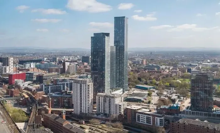 Framed Print : Aerial photograph of Deansgate Square residential towers Framed Print : Aerial photograph of Deansgate Square residential towers