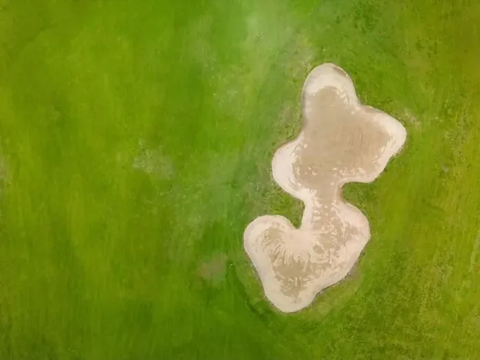 Framed Print : Aerial photograph of a golf course on a sunny day. - stock photo Framed Print : Aerial photograph of a golf course on a sunny day. - stock photo