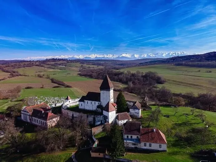 Framed Print : Aerial photography of the fortified church located at Hosman Framed Print : Aerial photography of the fortified church located at Hosman