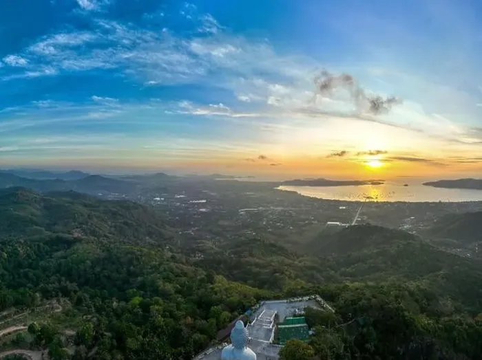 Framed Print : aerial photography scenery blue sky and blue ocean behind Phuket white big Buddha Framed Print : aerial photography scenery blue sky and blue ocean behind Phuket white big Buddha