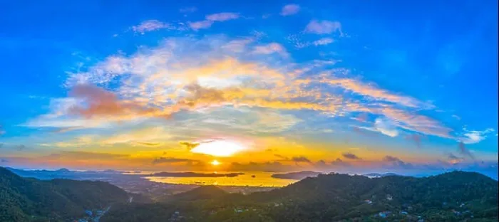 Framed Print : aerial scenery sunrise at Chalong sea Phuket Thailand Framed Print : aerial scenery sunrise at Chalong sea Phuket Thailand