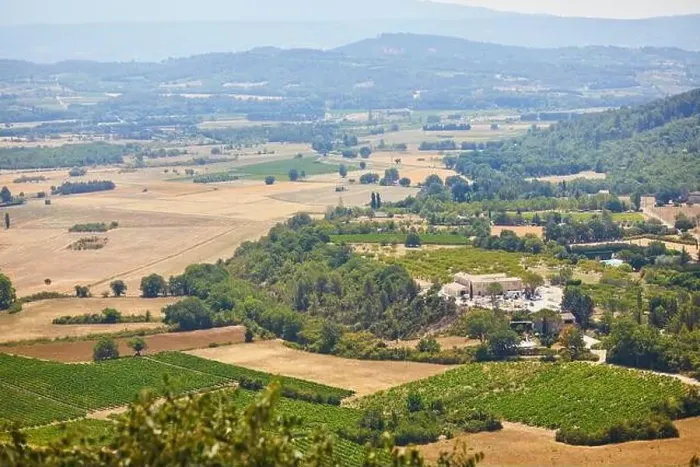 Framed Print : Aerial scenic Mediterranean landscape with cypresses, olive trees and vineyards in Provence, Southern France Framed Print : Aerial scenic Mediterranean landscape with cypresses, olive trees and vineyards in Provence, Southern France