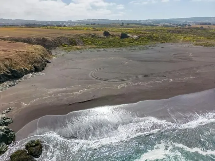 Framed Print : Aerial shot of a beach and the pacific ocean at Pichilemu, Chile