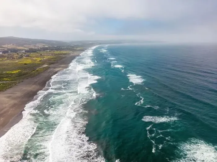 Framed Print : Aerial shot of a beach and the pacific ocean at Pichilemu, Chile Framed Print : Aerial shot of a beach and the pacific ocean at Pichilemu, Chile