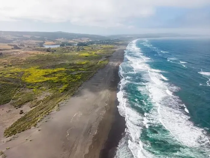 Framed Print : Aerial shot of a beach and the pacific ocean at Pichilemu, Chile Framed Print : Aerial shot of a beach and the pacific ocean at Pichilemu, Chile