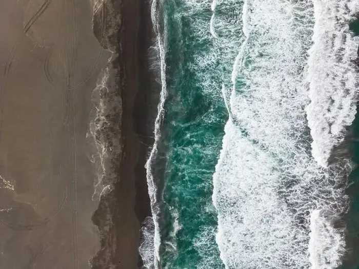 Framed Print : Aerial shot of a black beach and the pacific ocean at Pichilemu, Chile Framed Print : Aerial shot of a black beach and the pacific ocean at Pichilemu, Chile