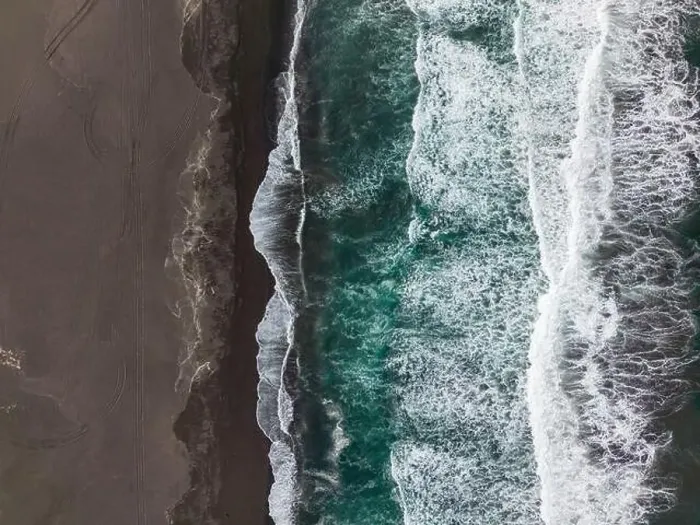 Framed Print : Aerial shot of a black beach and the pacific ocean at Pichilemu, Chile Framed Print : Aerial shot of a black beach and the pacific ocean at Pichilemu, Chile