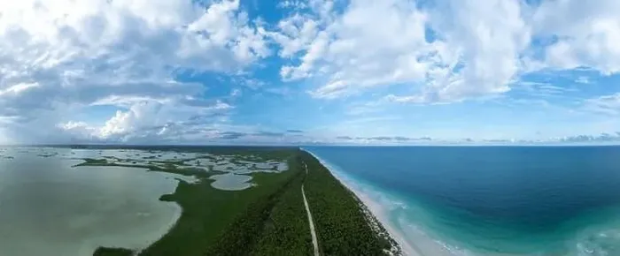 Framed Print : Aerial shot of Boca Paila, Tulum, Mexico