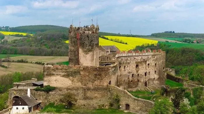 Framed Print : Aerial shot captures the medieval Bolkow Castle in Lower Silesia, Poland Framed Print : Aerial shot captures the medieval Bolkow Castle in Lower Silesia, Poland