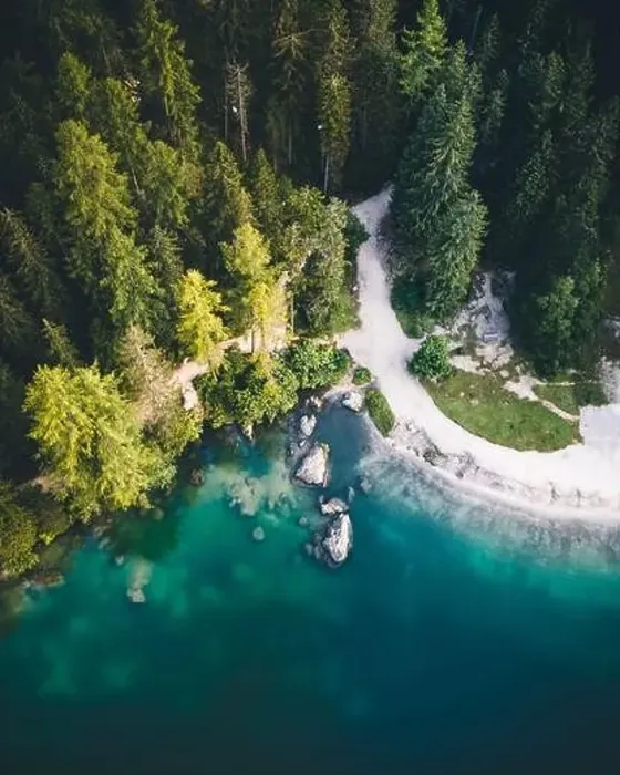 Framed Print : Aerial shot of Lago di Braies (Pragser Wildsee lake), Dolomites, Italy Framed Print : Aerial shot of Lago di Braies (Pragser Wildsee lake), Dolomites, Italy