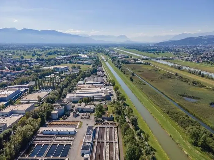 Framed Print : aerial shot over the mouth of the Rhine in Hard, Austria Framed Print : aerial shot over the mouth of the Rhine in Hard, Austria