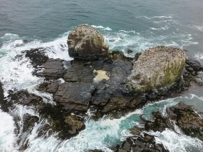 Framed Print : Aerial shot of the scenic birds rock at Punta de Lobos at Pichilemu, Chile