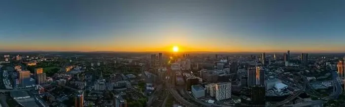 Framed Print : An aerial shot during sunset providing a sweeping view of Manchester including Deansgate Framed Print : An aerial shot during sunset providing a sweeping view of Manchester including Deansgate