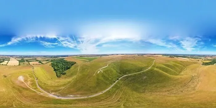 Framed Print : Aerial spherical panorama of Uffington White Horse area Framed Print : Aerial spherical panorama of Uffington White Horse area
