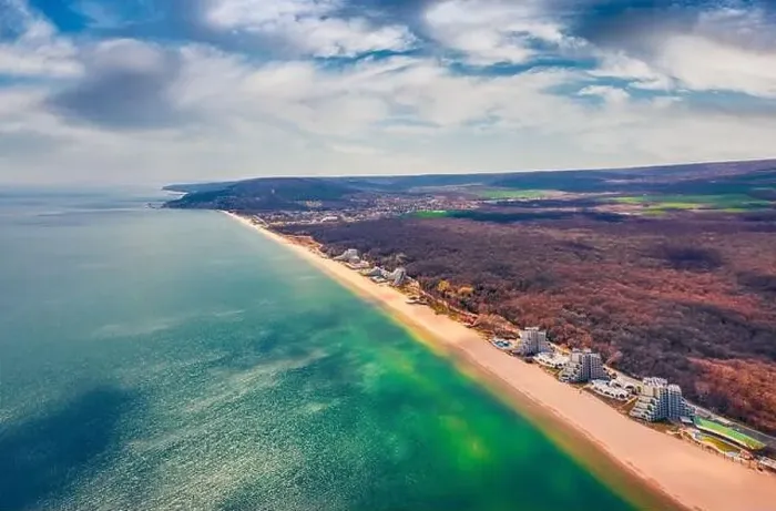 Framed Print : Aerial spring view of Albena Beach Framed Print : Aerial spring view of Albena Beach