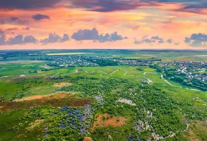 Framed Print : Aerial summer view of flooded valley Framed Print : Aerial summer view of flooded valley