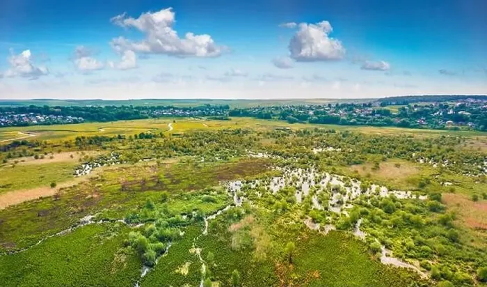 Framed Print : Aerial summer view of flooded valley Framed Print : Aerial summer view of flooded valley