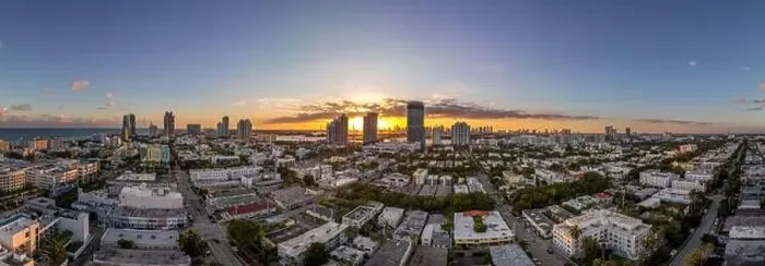 Framed Print : Aerial sunset over Miami South Beach with luxury residential buildings, Art Nuevo houses Framed Print : Aerial sunset over Miami South Beach with luxury residential buildings, Art Nuevo houses