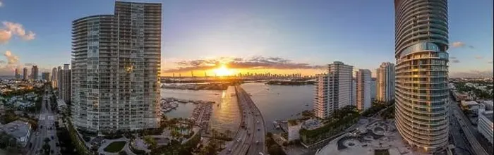 Framed Print : Aerial sunset over Miami South Beach with luxury residential buildings, Art Nuevo houses Framed Print : Aerial sunset over Miami South Beach with luxury residential buildings, Art Nuevo houses