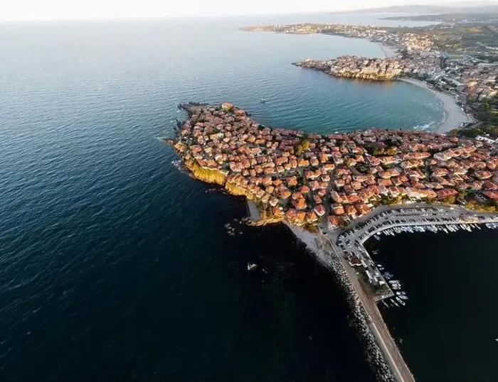 Framed Print : Aerial sunset panorama of old town of Sozopol, Burgas Region, Bulgaria Framed Print : Aerial sunset panorama of old town of Sozopol, Burgas Region, Bulgaria