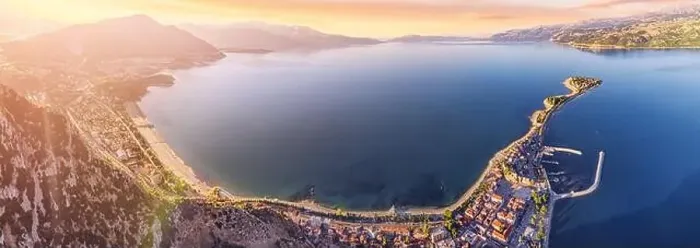Framed Print : Aerial sunset view of Egirdir lake peninsula and town in Isparta region Framed Print : Aerial sunset view of Egirdir lake peninsula and town in Isparta region