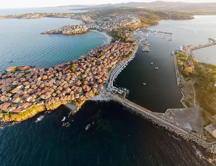 Framed Print : Aerial sunset view of old town of Sozopol, Burgas Region, Bulgaria Framed Print : Aerial sunset view of old town of Sozopol, Burgas Region, Bulgaria
