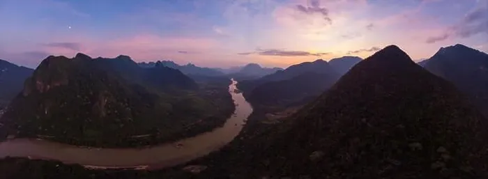 Framed Print : Aerial unique view from drone: Nam Ou river valley at Muang Ngoi Laos Framed Print : Aerial unique view from drone: Nam Ou river valley at Muang Ngoi Laos